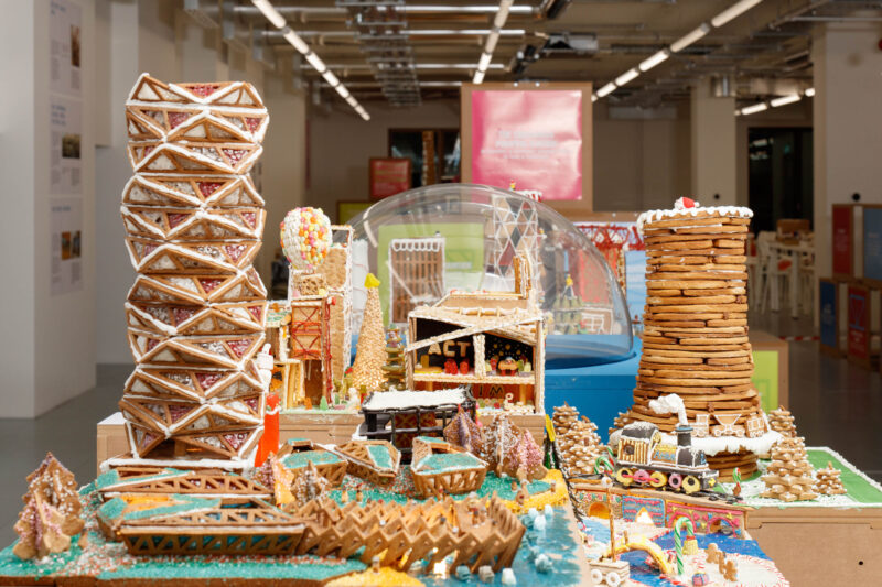 Photograph of Gingerbread City 2024 on U-Build modular plinth boxes